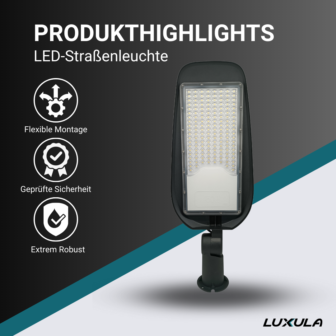 LED-Straßenleuchte, 50 W, 5800 lm, 5000 K (neutralweiß), IP65, TÜV-geprüft