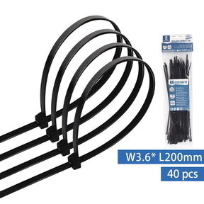 Kabelbinder, 40 Stk., 3,6 x 200 mm, schwarz.