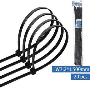Kabelbinder, 20 Stk., 7,2 x 500 mm, schwarz.