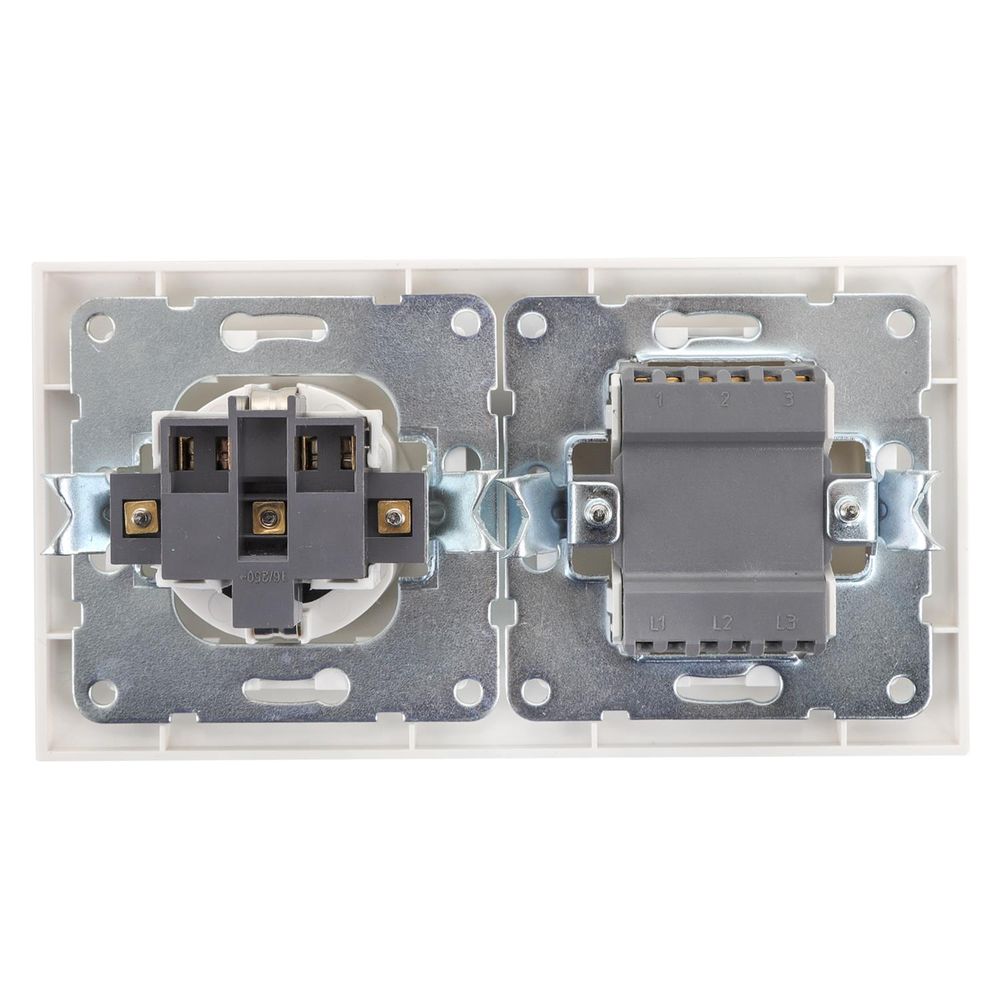 Schutzkontakt-Steckdose mit 2 Wechselschaltern, 16 A, 250 V, weiß