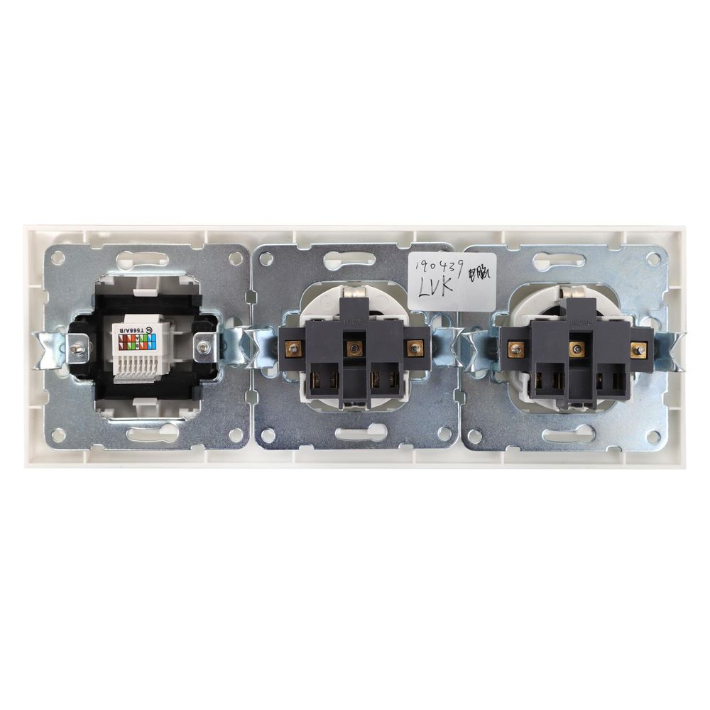 2 x Schutzkontakt-Steckdosen mit LAN-Anschluss, 16 A, 250 V, weiß