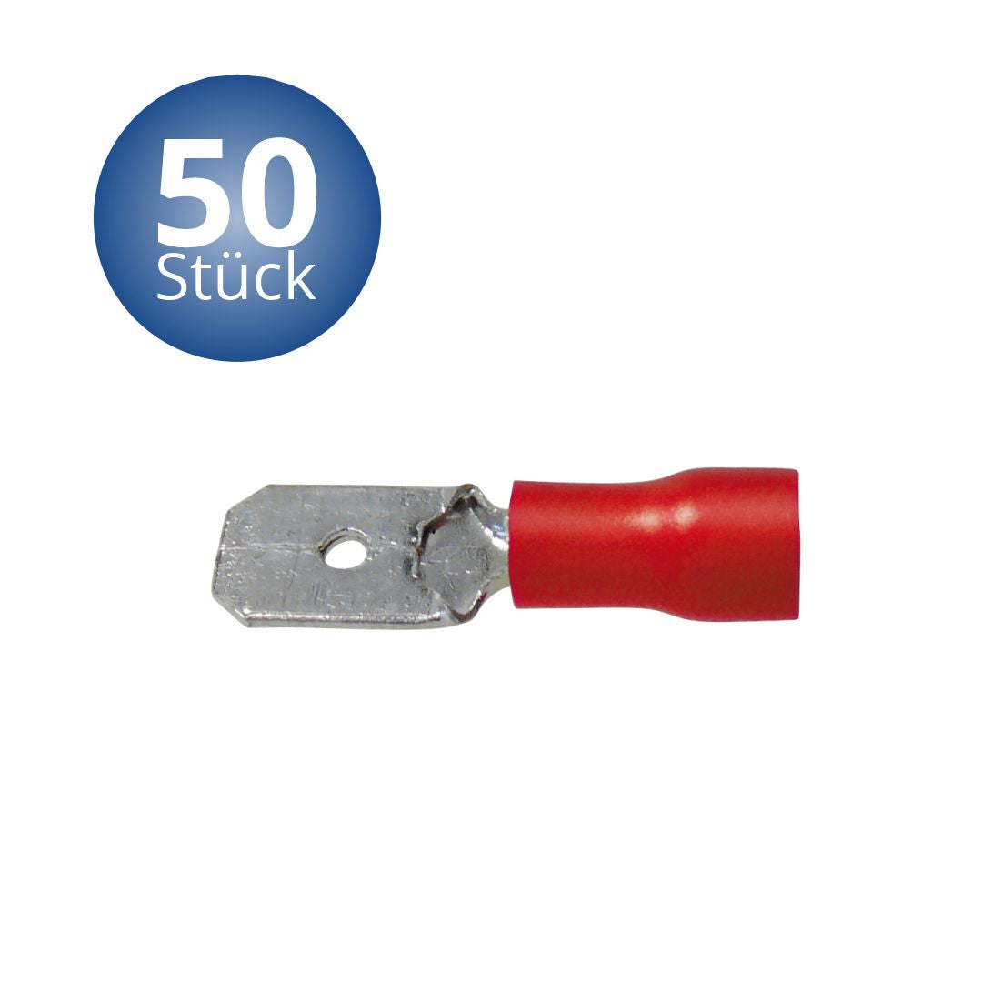 Flachstecker 0.8 x 6.35 mm 50 Stück Rot in Plastikbox