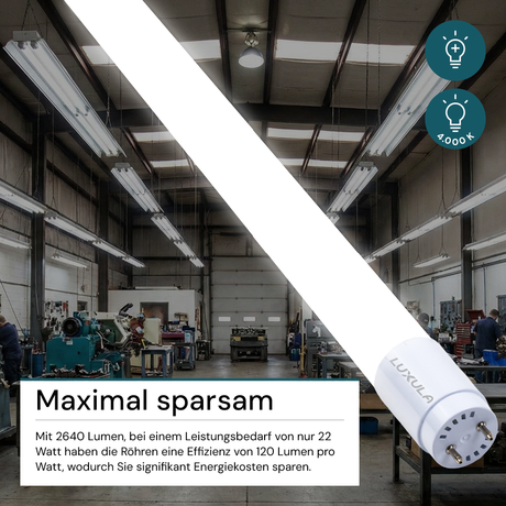 LED T8 Röhre, 150 cm, 120 lm/W, 22 W, 2640 lm, 4000 K (neutralweiß), mit Brücke