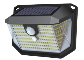 Solar-Wandleuchte mit PIR-Lichtsensor, 7 Stunden Leuchtdauer, mit 3 Lichtmodi, IP44-geschützt und in kaltweiß.