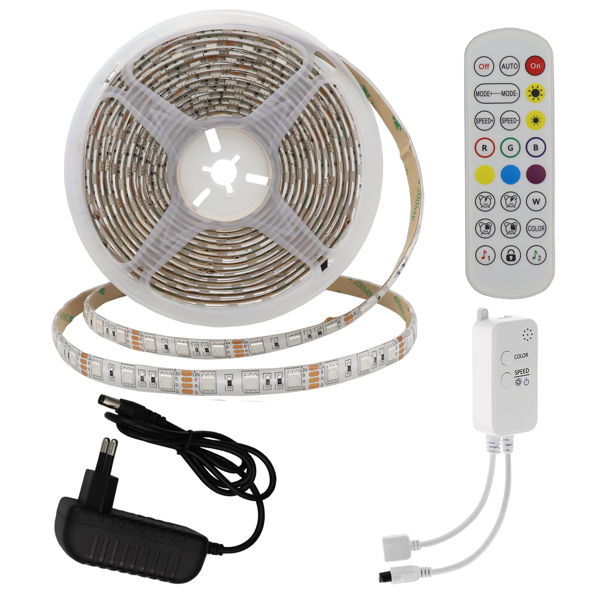 LED-Leuchtstreifen Set, RGB, 12 V, 60 LEDs, Netzteil + APP Steuerung + Bluetooth Music, 5 m, IP54