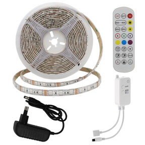 LED-Leuchtstreifen Set, RGB, 12 V, 60 LEDs, Netzteil + APP Steuerung + Bluetooth Music, 5 m, IP54.