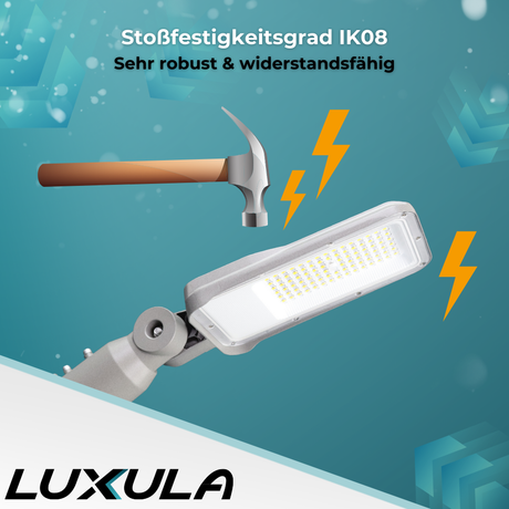 LED Straßenleuchte, grau, 50 W, 6000 lm, 4000 K (neutralweiß), IP65, Wand- und Mastmontage.