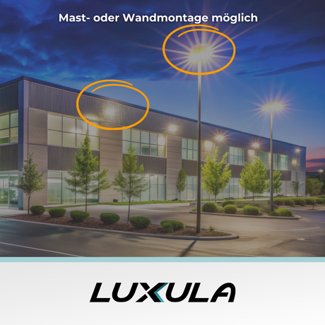 LED Straßenleuchte, grau, 50 W, 6000 lm, 4000 K (neutralweiß), IP65, Wand- und Mastmontage.