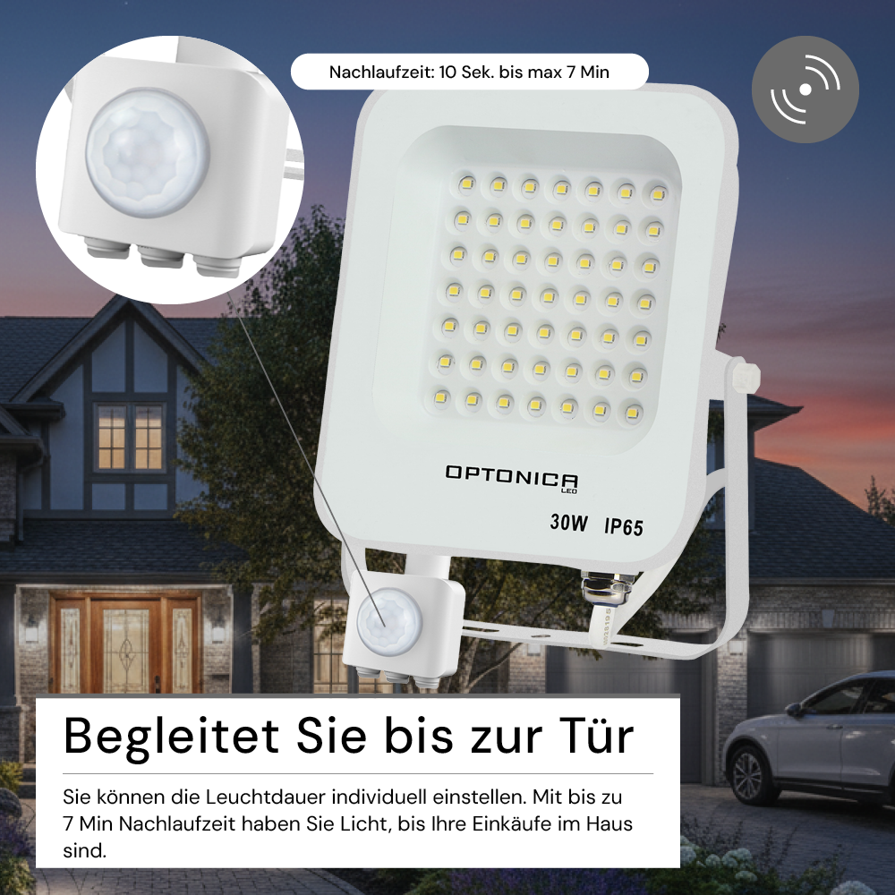 LED-Fluter, 30 W, 6000 K, IP65, Bewegungsmelder