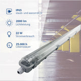 LED-Wannenleuchte, 22 W, 2000 lm, 6000 K, 158,5 cm, IP65, 1 flammig.