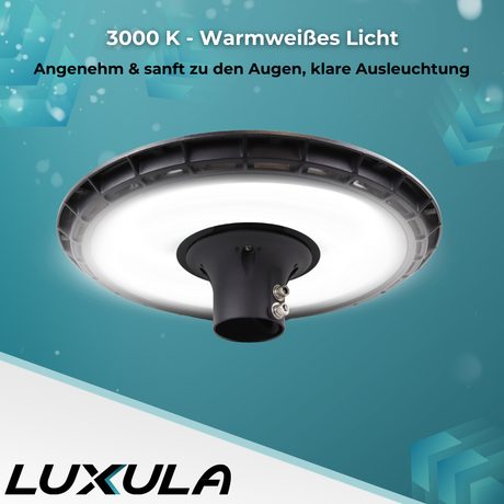 LED Straßenleuchte, rund, 90 W, 9000 lm, 3000 K (warmweiß), IP65, Parkanlage.