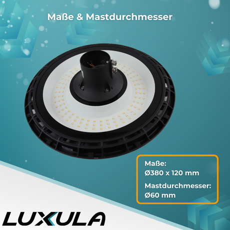 LED Straßenleuchte, rund, 60 W, 6000 lm, 3000 K (warmweiß), IP65, Parkanlage.