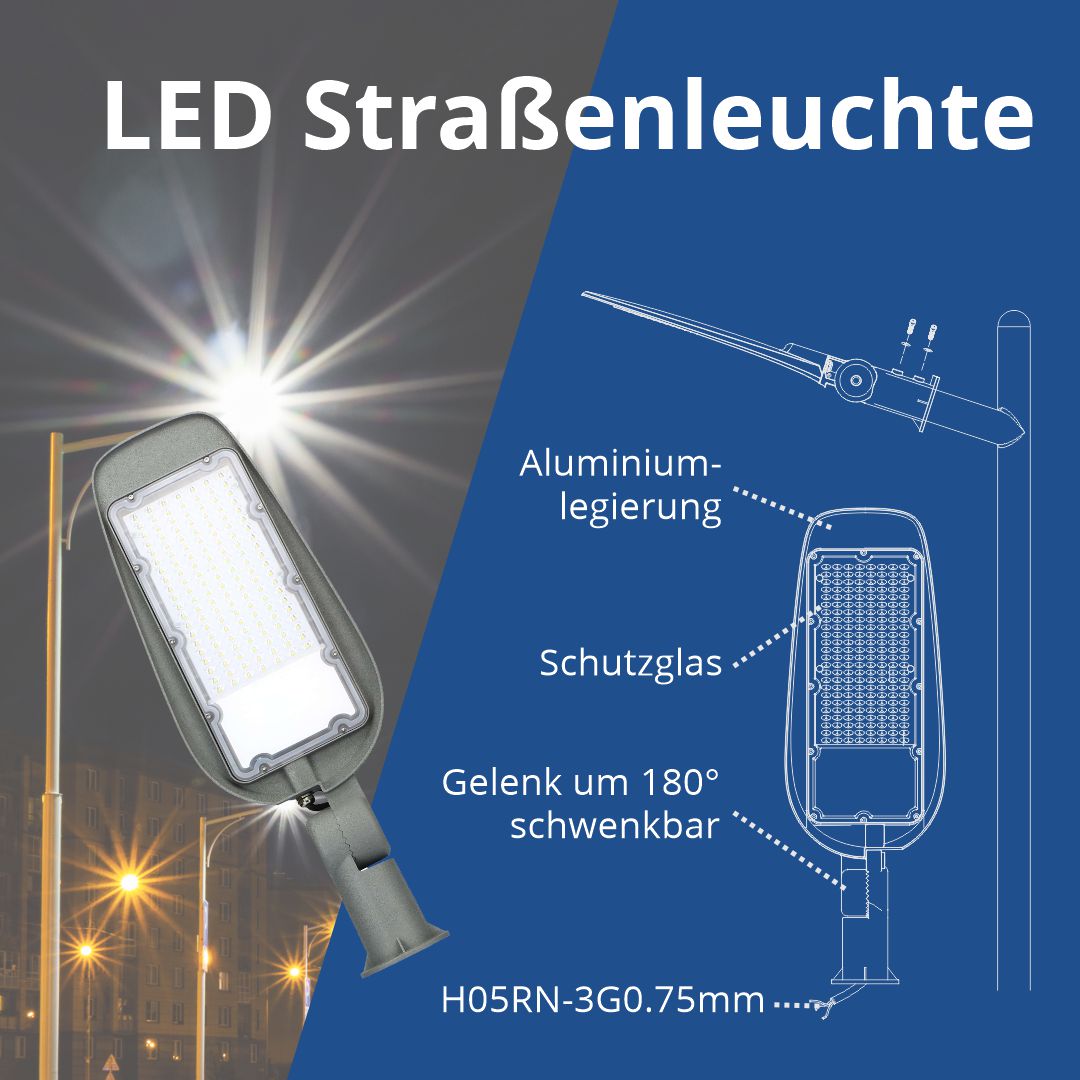 LED-Straßenleuchte, 100 W, 10000 lm, IP65, 4500 K
