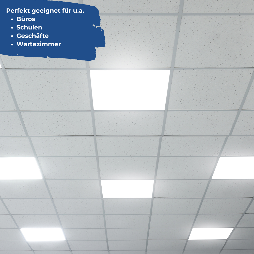 6er Pack LED-Panels, inkl Trafo, 36 W, 3600 lm, Rasterleuchten, 62x62 cm, 4000K (neutralweiß)