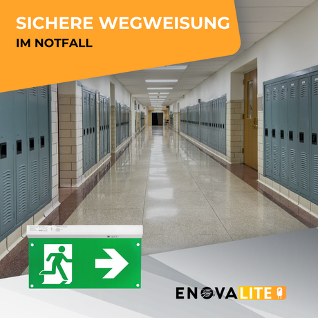 LED-Fluchtwegleuchte 5in1, Notausgang mit Notstromeinheit, TEST-Funktion, Decken- und Wandmontage, Ein- und Aufbau.
