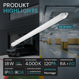LED Feuchtraumleuchte, 60 cm, 18 W, 2160 lm, 4000 K (neutralweiß), IP65, IK06, durchschleifbar, mit Quick Connector