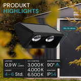 Solar LED Wandleuchte Außen, 2-flammig, 3 Lichtfarben einstellbar (CCT), IP54-wasserdicht, mit Akku, lange Leuchtdauer, Gartenleuchte