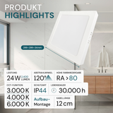 LED Aufbauleuchte in Weiß, 24 W, 230 V, IP44-geschützt, 2400 lm, Lichtfarbe einstellbar, 299x34 mm, Deckenleuchte mit Diffusor, Badezimmerlampe
