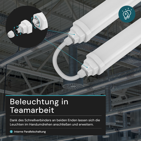 LED Feuchtraumleuchte, 60 cm, 18 W, 2160 lm, 4000 K (neutralweiß), IP65, IK06, durchschleifbar, mit Quick Connector