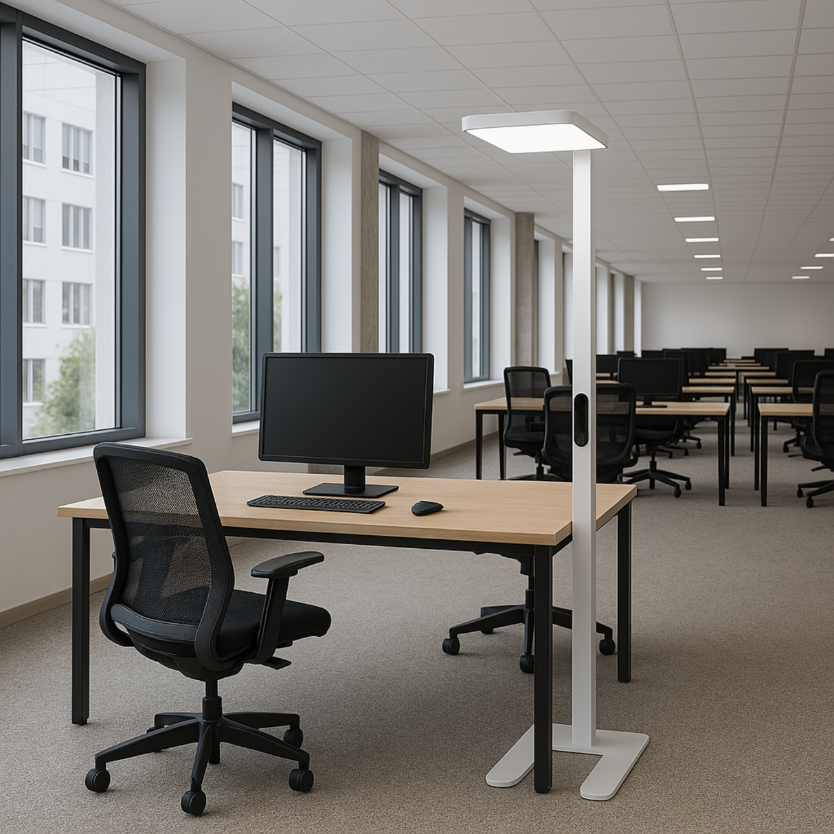 2er Pack LED Büro-Stehleuchte, Up/Down, weiß, 100 W, 7000 lm, 4000 K (neutralweiß), UGR<16, CRI98, dimmbar, RG0, Bridgelux LED, Arbeitsplatzleuchte