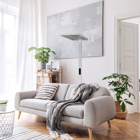 LED Büro-Stehleuchte Up&Down mit Sensor, 110W, 10.500lm, 4000K, UGR<16, CRI>98, dimmbar.