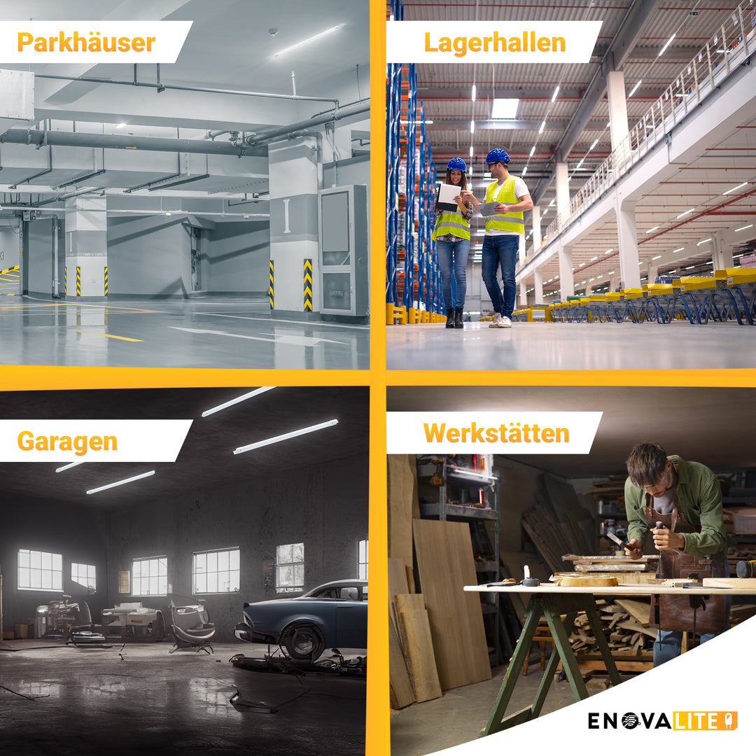 4er Pack LED Feuchtraumleuchte PRO, 120cm, 36W, 4320lm, 4000K (neutralweiß), IP65, OSRAM-Netzteil, Steckklemme, durchschleifbar