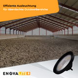 LED-HighBay, UFO, Leistung und Lichtfarbe einstellbar, 100/150/200 W, 3500-5500 K, 14000-28000 lm, IP65, LIFUD, 0-10V dimmbar, 9-in-1 Leuchte, energieeffizient