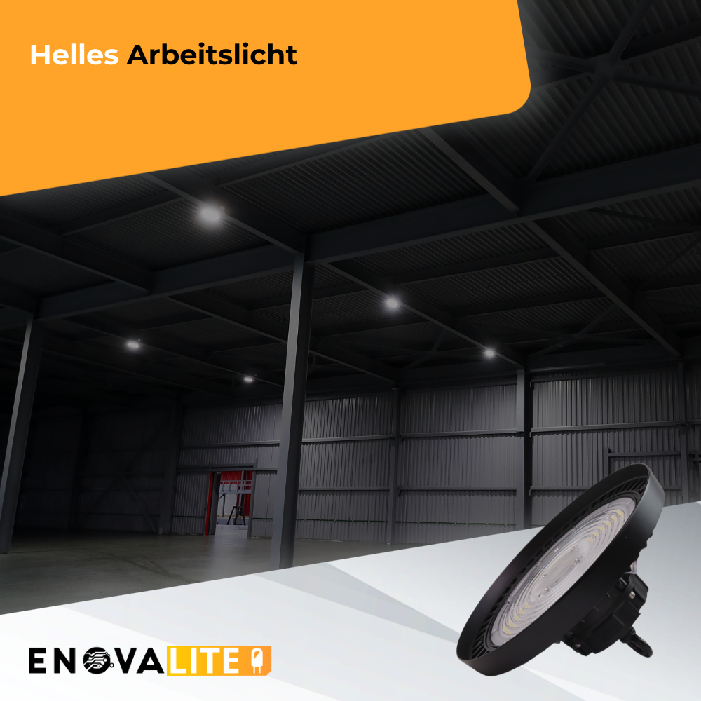 LED-HighBay, UFO, Leistung einstellbar, 100-200 W, 4000 K (neutralweiß), 17000-34000 lm, IP65, LIFUD, dimmbar, 3-in-1 Leuchte, hohe Energieeffizienz