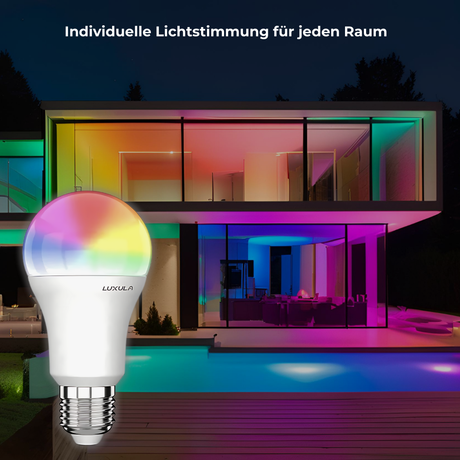 LED RGB+CCT Leuchtmittel, E27, A60, 9W, 906lm, SMART, Tuya App steuerbar.