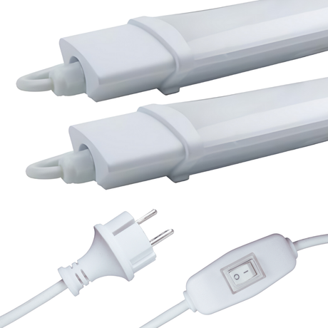 2er Set LED Feuchtraumleuchte, 22 W, 2000lm, 4000K, 900 mm, IP65, mit Schalter und IP44 Stecker