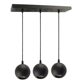 Pendelleuchte GLOBE, in Schwarz, aus Alu und Stahl, 3-flammig, GU10-Fassung, IP20, Ø10cm.