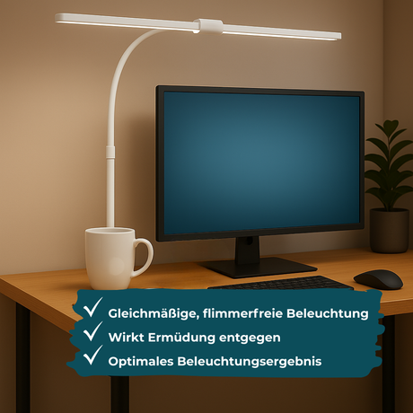 2er Pack LED-Schreibtischlampe, Doppelkopf, weiß, dimmbar, 5 Farbtemperaturstufen, 24 W, 800 lm, klemm- und verstellbare Monitorlampe.