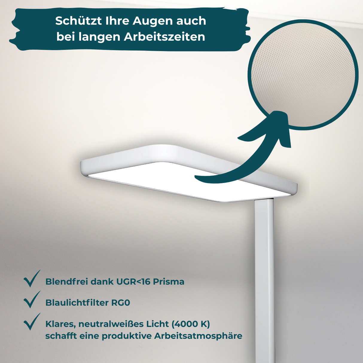 2er Pack LED Büro-Stehleuchte, Up/Down, weiß, 100 W, 7000 lm, 4000 K (neutralweiß), UGR<16, CRI98, dimmbar, RG0, Bridgelux LED, Arbeitsplatzleuchte
