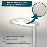 2er Pack LED Büro-Stehleuchte, Up/Down, weiß, 100 W, 7000 lm, 4000 K (neutralweiß), UGR<16, CRI98, dimmbar, RG0, Bridgelux LED, Arbeitsplatzleuchte