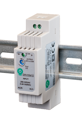 DIN15: Schaltnetzteil, Hutschiene 15 W Serie, Konstantspannung, 12 V DC / 1,25 mA.