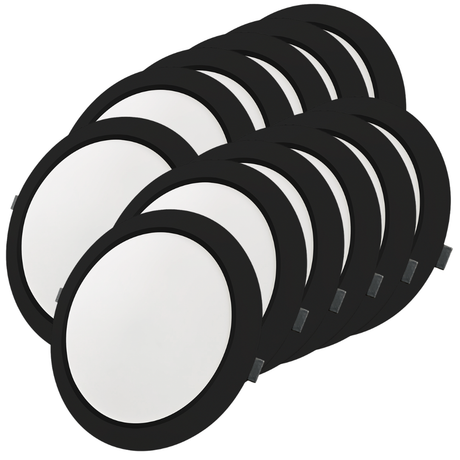 LED Einbauleuchte in Schwarz, 18 W, 230 V, IP44-geschützt, 1800 lm, Lichtfarbe einstellbar, Ø221x27 mm, Einbaustrahler mit Diffusor, Badezimmer Deckenleuchte