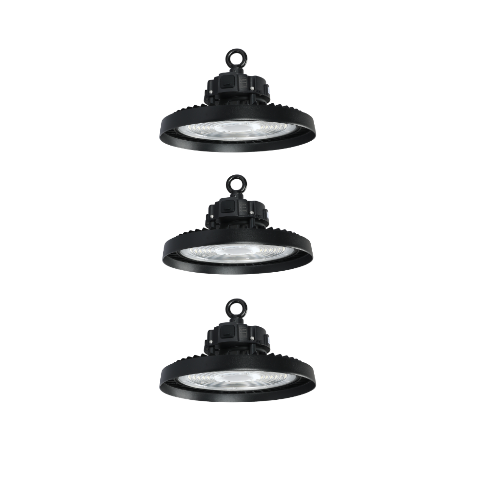 3er-Pack LED-Hallenstrahler, mit Bewegungsmelder, Leistung einstellbar, 100/150/200W, 4000 K (neutralweiß), 17000-34000 lm, IP65, 0-10V dimmbar