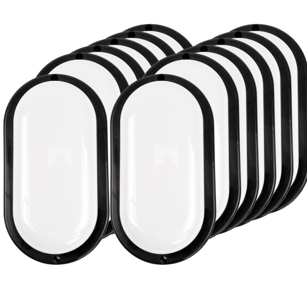 Kellerlampe in Schwarz, Ovalleuchte, 12 W, 1080 lm, Lichtfarbe einstellbar (CCT), IP54-wassergeschützt, Kabelverbinder, Wandleuchte Innen und Außen, Feuchtraumleuchte