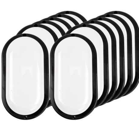Kellerlampe in Schwarz, Ovalleuchte, 12 W, 1080 lm, Lichtfarbe einstellbar (CCT), IP54-wassergeschützt, Kabelverbinder, Wandleuchte Innen und Außen, Feuchtraumleuchte