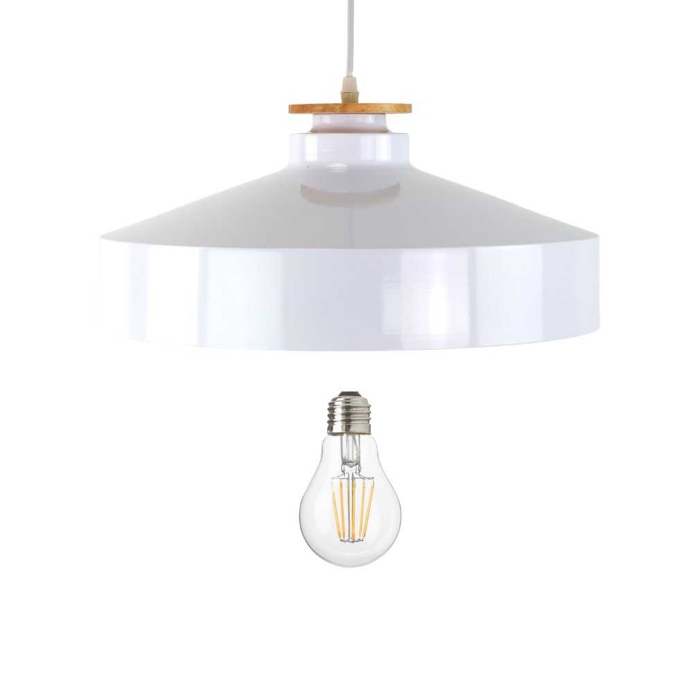 Elegante Pendelleuchte in Weiß  inkl E27-Filamentleuchtmittel, 7W/700lm, 2700K/warmweiß, runde Form, aus Stahl, E27-Fassung, IP20, Ø40 cm