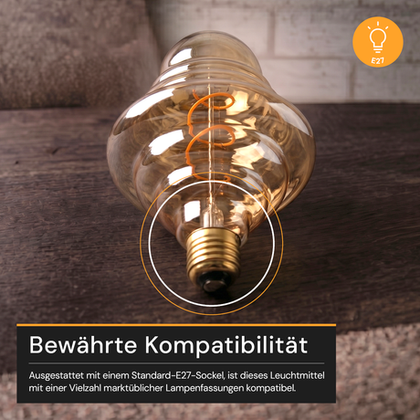 LED Filament Leuchtmittel, UFO, Amber, UFOG125, E27, 4 W, 265lm, 2200K, dimmbar