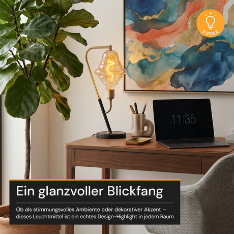 LED Filament Leuchtmittel, UFO, Amber, UFOG125, E27, 4 W, 265lm, 2200K, dimmbar