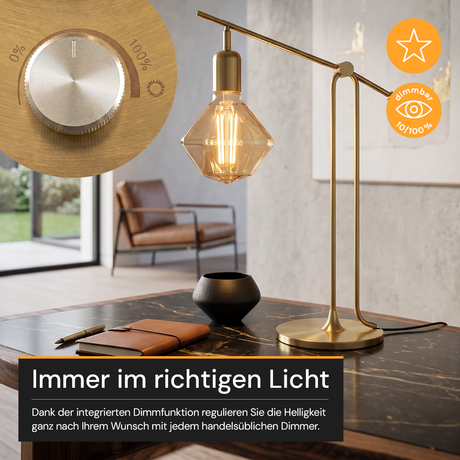 LED Filament Leuchtmittel, DIAMANT, AMBER, D125L, E27, 3.5 W, 120lm, 1800K, dimmbar.