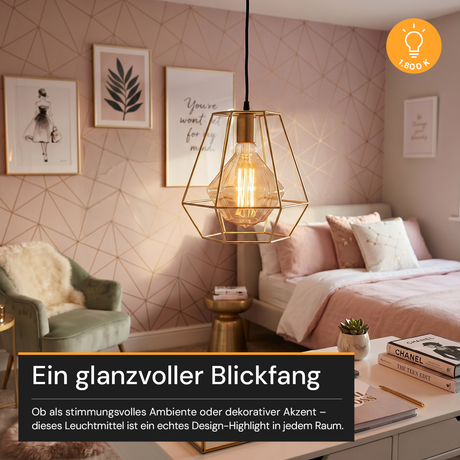 LED Filament Leuchtmittel, DIAMANT, AMBER, D125L, E27, 3.5 W, 120lm, 1800K, dimmbar.
