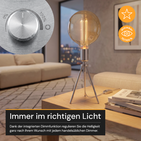 LED Filament Leuchtmittel, RUND, AMBER, G125, E27, 3.5 W, 120lm, 1800K, dimmbar.