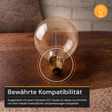 LED Filament Leuchtmittel, RUND, AMBER, G125, E27, 3.5 W, 120lm, 1800K, dimmbar