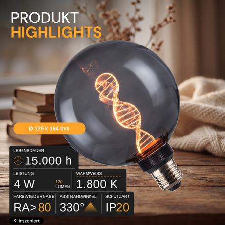 LED Filament Leuchtmittel, 4 W, 120 lm, warmweiß, dimmbar