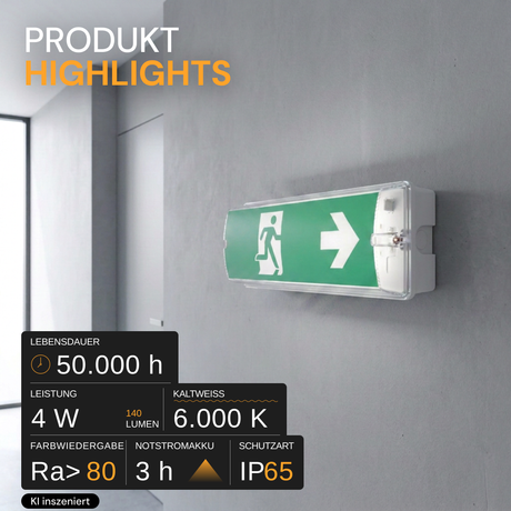 10er Pack LED-Fluchtwegleuchte mit Notstromakku 3h, TEST-Funktion, Dauer- & Notbetrieb, IP65