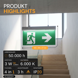LED-Fluchtwegleuchte 4in1 mit Notstromakku 3h, TEST-Funktion, Dauer- & Notbetrieb