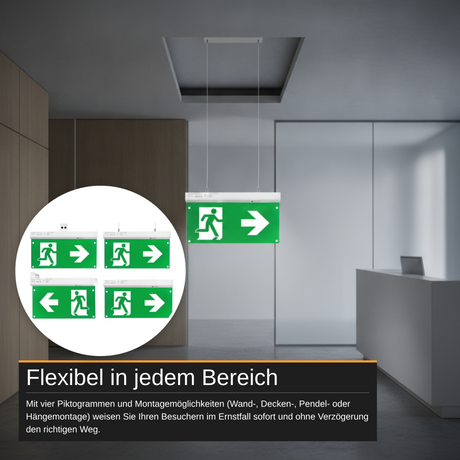 LED-Fluchtwegleuchte 4in1 mit Notstromakku 3h, TEST-Funktion, Dauer- & Notbetrieb